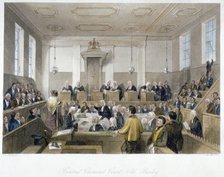 Inside the Central Criminal Court, Old Bailey, with a court in session, City of London, 1840. Artist: Harden Sidney Melville       