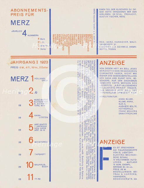 Merz 8-9. Nasci., 1924. Creator: Schwitters, Kurt (1887-1948).