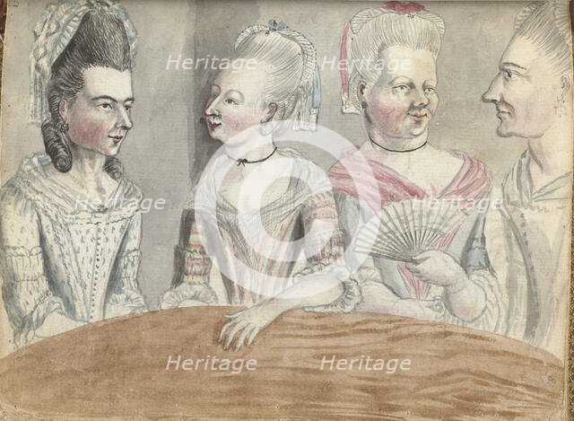 Four women at a table during a trip to Falmouth, 1778. Creator: Jan Brandes.
