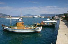 Fishing boats moored alongside the quay, Sami, Kefalonia, Greece