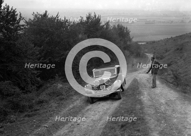 1934 Talbot 110 3377 cc competing in a Talbot CC trial. Artist: Bill Brunell.