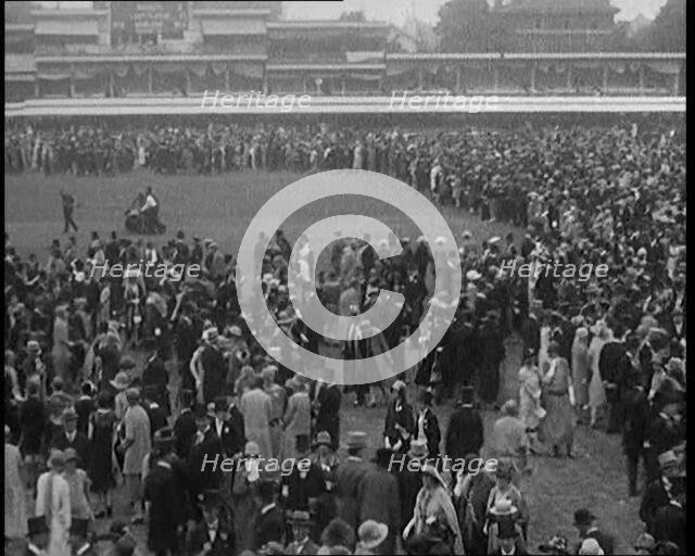 High Angle View of a Large Crowd at a Cricket Match, 1920. Creator: British Pathe Ltd.