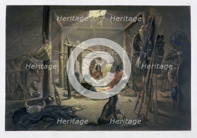 'The Interior of the Hut of a Mandan Chief', 1843. Artist: Narcisse Desmadryl