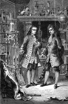 Robert Boyle, Anglo-Irish chemist and physicist and Denis Papin, French physicist, 1870. Artist: Unknown
