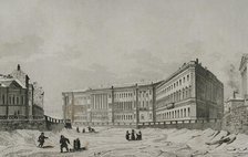 View of the General Staff Building on the bank of the Moyka River Canal, St Petersburg, Russia, 1839 Creator: Traversier.