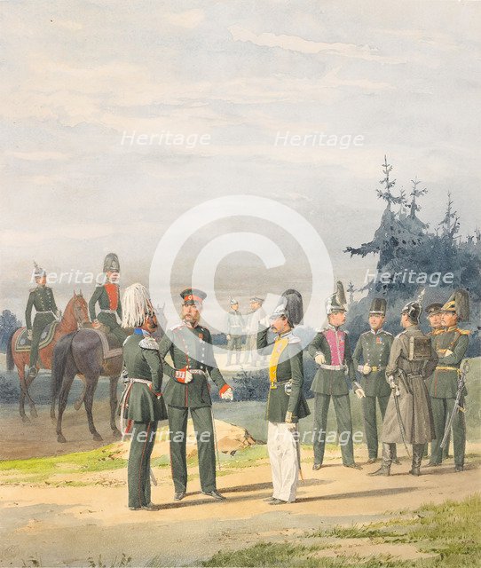 Officers from Uhlan Regiment, 1887. Artist: Balashov, Pyotr Ivanovich (?-1888)