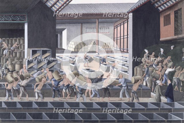 A tea warehouse in Canton, China, 1790.  Creator: Anon.