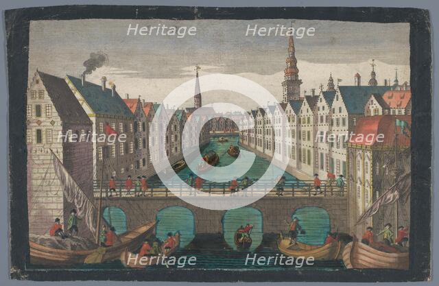 View of the Nikolaifleet opposite St. Nicholas church in Hamburg, 1742-1801. Creator: Anon.