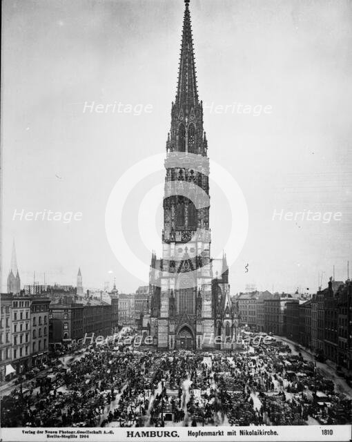 Ansichtskarte Hamburg, Nikolaikirche am Hopfenmarkt. Creator: Unknown.