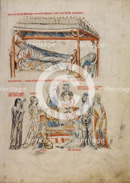 Heinrich Sleeping and Hedwig Praying. Heinrich and Hedwig with Their Children, 1353. Artist: Court workshop of Duke Ludwig I of Liegnitz (active 1350-1398)