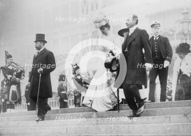 King Geo., Queen Mary, Earl Plymouth, Prince of Wales at opening "Festival of Empire", 1912. Creator: Bain News Service.