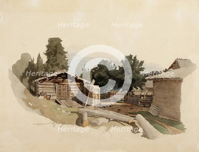 Outbuildings of the farmhouse, 1859. Creator: Werner Holmberg.