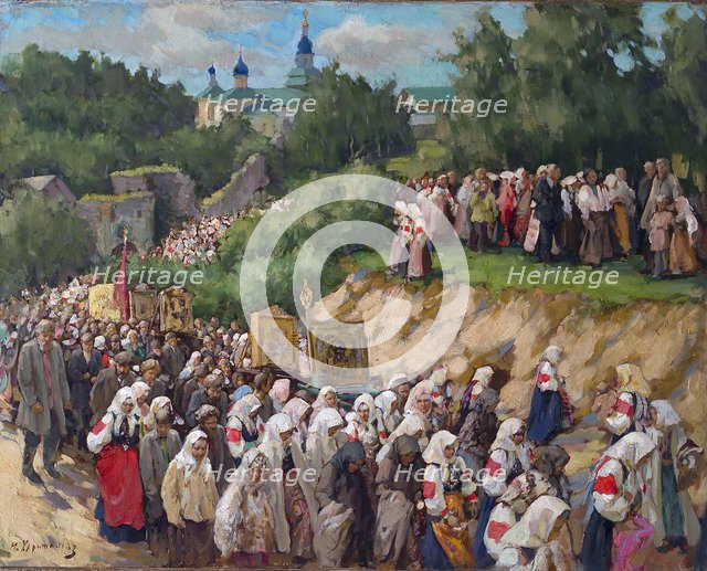 Cross Procession at the Pskovo-Pechersky Dormition Monastery. Artist: Kharitonov, Nikolai Vasilyevich (1880-1944)