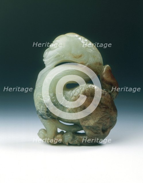 Jade standing qilin, Yuan dynasty, China, 1279-1368. Artist: Unknown