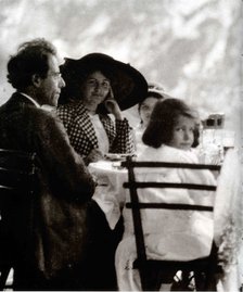 Gustav Mahler with Alma and Daughters Maria and Anna, 1910.