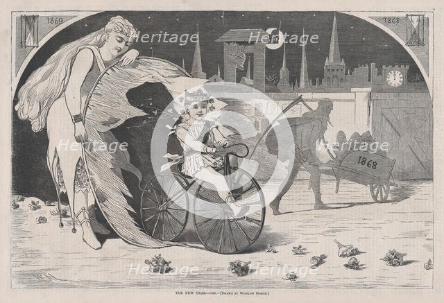 The New Year - 1869 - Drawn by Winslow Homer (Harper's Weekly, Vol. VIII), January 9, 1869. Creator: Unknown.