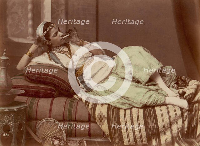 [Reclining Woman Smoking], 1870-90. Creator: Unknown.