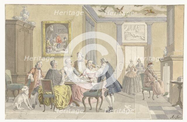 Interior with company drinking tea, 1723-1760.  Creator: Nicolaas Aartman.