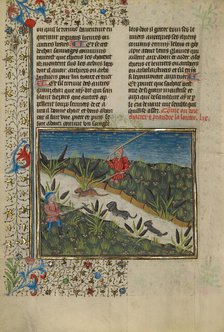 A Hunter and Dogs Attacking an Otter; Livre de la Chasse, about 1430-1440. Creator: Unknown.