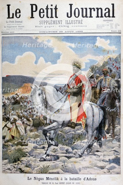 Negus of Ethiopia, Menelik II, at the Battle of Adoua', 1898. Artist: F Meaulle