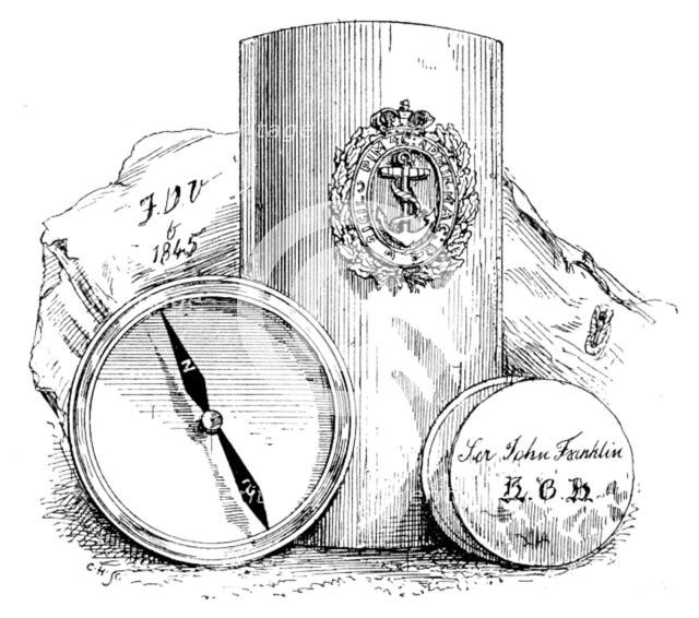 The Franklin Celebration: Franklin relics...compass, piece of plate, part of flannel shirt..., 1895. Creator: Carl Hentschel.