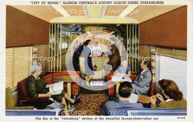 Bar car on the 'City of Miami' streamliner train, USA, 1941. Artist: Unknown