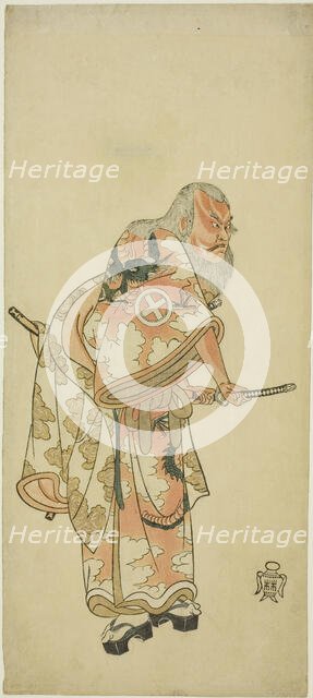 The Actor Otani Hiroemon III as Hige no Ikyu in the scene "Sukeroku” in the play "Hitok..., c. 1764. Creator: Shunsho.
