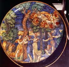 Birth of Adonis, Ovid: Metamorpheses X, Italian Earthenware Dish, 1541. Artist: Francesco Durantino.