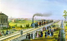 Opening of the first railway line from St Petersburg to Pavlovsk, Russia, 1830s.  Artist: Russian Master