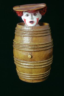 Clown in a barrel, Museum of Childhood, Edinburgh, Scotland.  Artist: Tony Evans