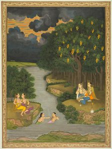 Women enjoying the river at the forest’s edge, c. 1765. Creator: Hunhar II (Indian, active mid-1700s), style of.
