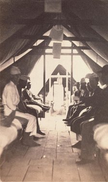[Wounded Soldiers on Cots, possibly at Harewood Hospital], 1865. Creator: Reed Brockway Bontecou.