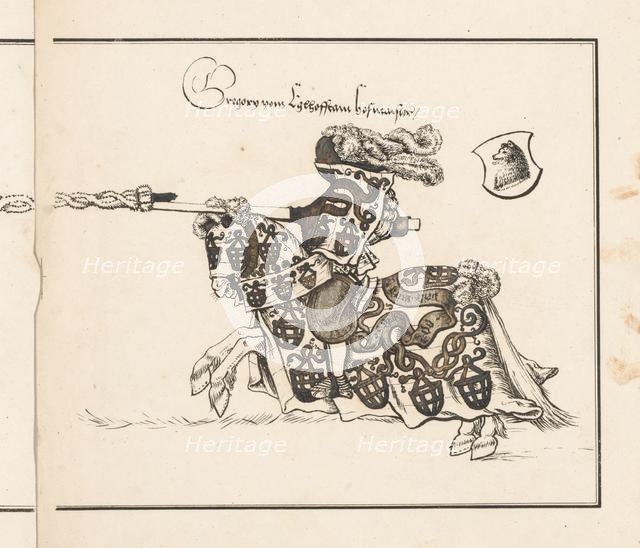 Book on Tournaments: Jouster Facing Left, 1817. Creator: Theobald Senefelder (German, 1777-1846); Clemens Senefelder (German, 1778-1813), and.