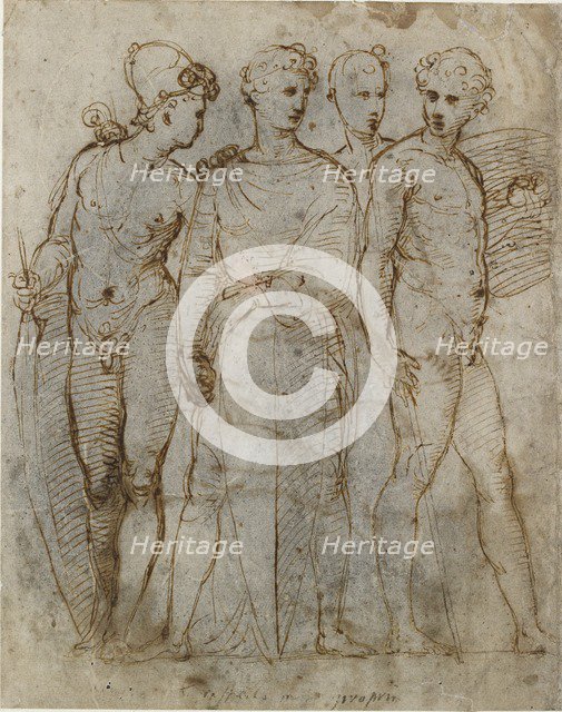 Group of Warriors (Donatello's St George at Orsanmichele in the centre), early 16th century. Artist: Raphael.