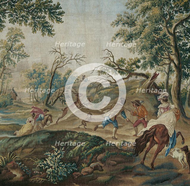 The Stag Hunt, from Pastoral Hunting Scenes, Aubusson, c. 1775. Creator: Unknown.