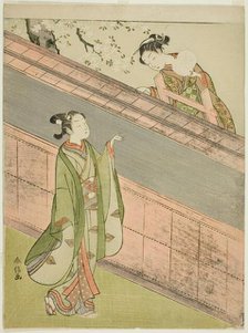 A Young Woman Returning a Ball to a Young Man, c. 1767. Creator: Suzuki Harunobu.