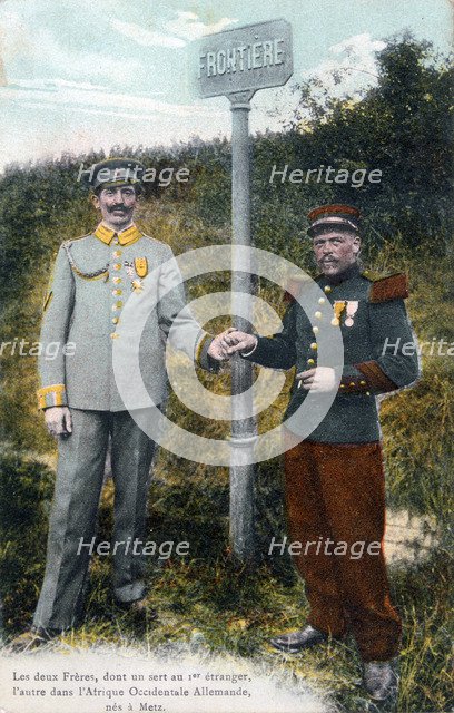 Two brothers at the French/German frontier, 20th century. Artist: Unknown