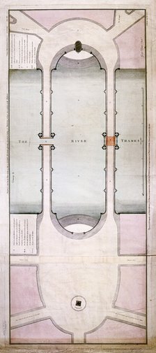 Plan of the old and new London Bridge, 1800. Artist: Anon