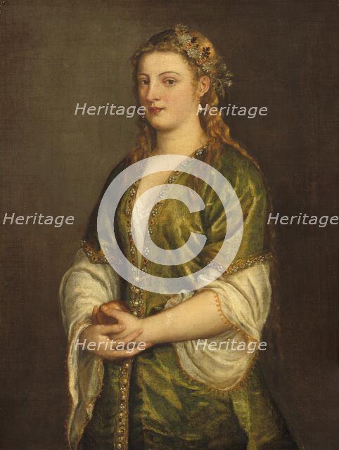 Woman Holding an Apple, c. 1550. Creator: Titian.