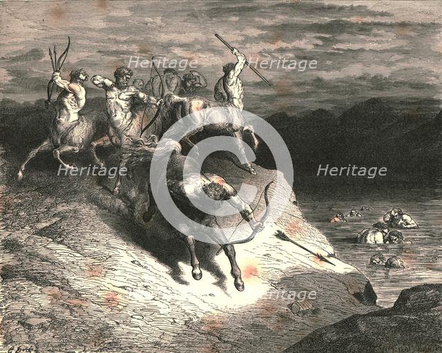 'We to those beasts, that rapid strode along, drew near, when Chiron took an arrow forth', c1890.  Creator: Gustave Doré.