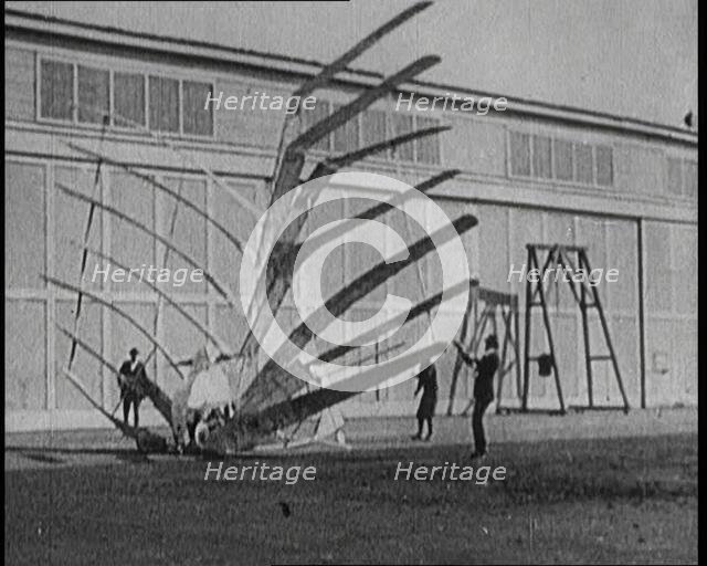 An Early Seven Winged Plane Collapsing in on Itself During Taxi, 1922. Creator: British Pathe Ltd.