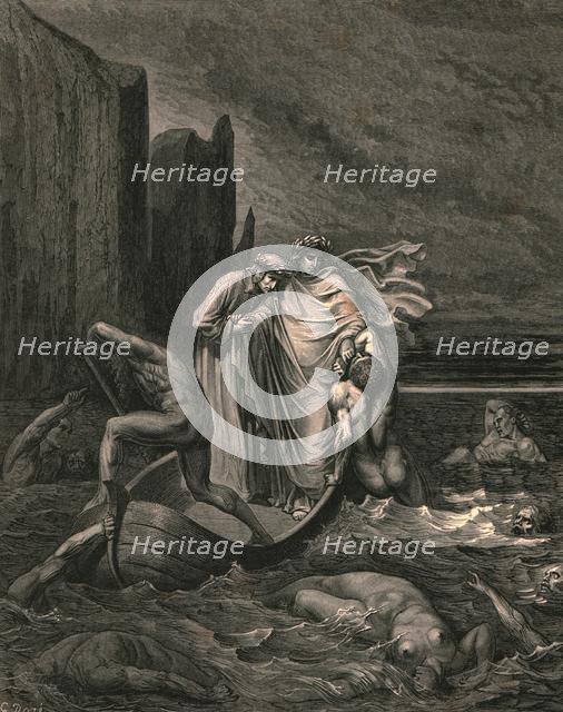 'My teacher sage aware, thrusting him back', c1890. Creator: Gustave Doré.