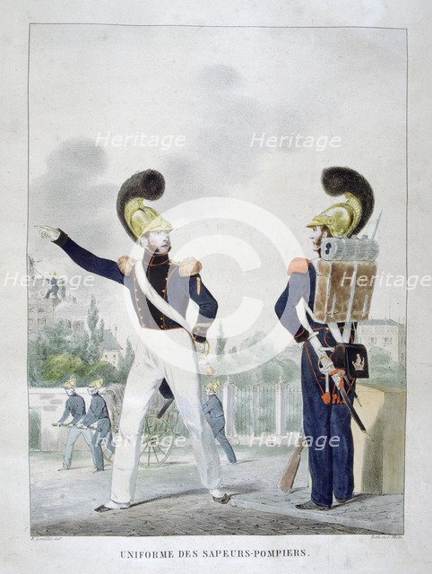 Uniform of military sapper-firemen, France, 1823. Artist: Charles Etienne Pierre Motte