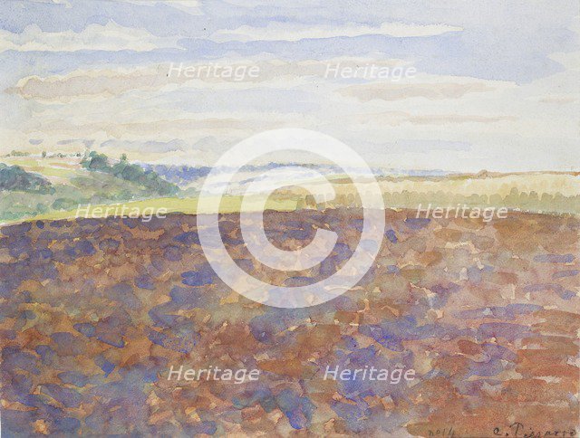 Study of a landscape with a ploughed field, Eragny-sur-Epte, c1886-1890. Artist: Camille Pissarro.