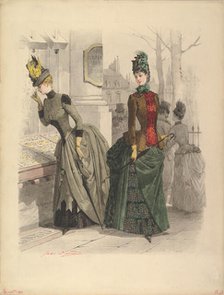 Two Women in Day Dresses: Preparatory drawing for a fashion plate from..., October 19, 1886. Creator: Jules David.