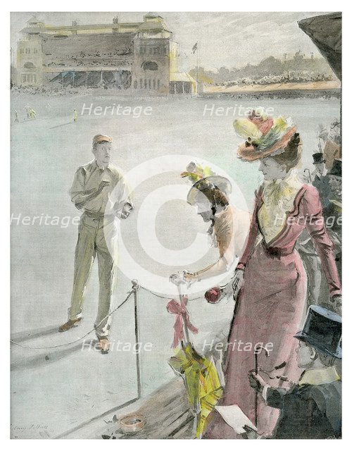 'Eton v Harrow at Lord's: A Boundary Hit', late 19th or early 20th century(?).Artist: Anglo
