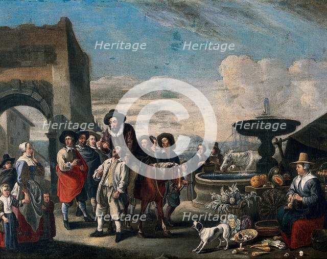 An Italian market-place with a tooth-drawer on horseback. Creator: Hendrik Mommers.