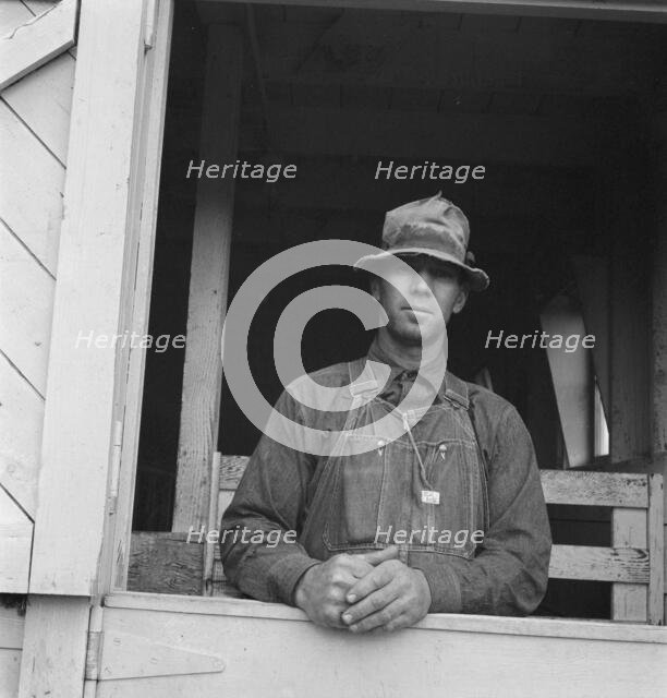 Mr. Granger, seen in doorway of his new barn, Yamhill County, Willamette Valley, Oregon, 1939. Creator: Dorothea Lange.