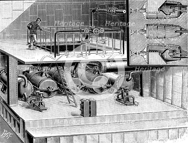 Steam turbines fitted into the Dover packet boat 'Queen', 1904. Artist: Unknown