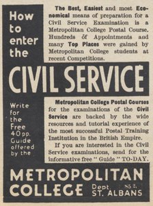 Metropolitan College Postal Courses, 1937. Artist: Unknown